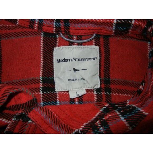 Modern Amusement Men's Shirt Size Large Casual Plaid Button Down Flannel Denim - Picture 4 of 5